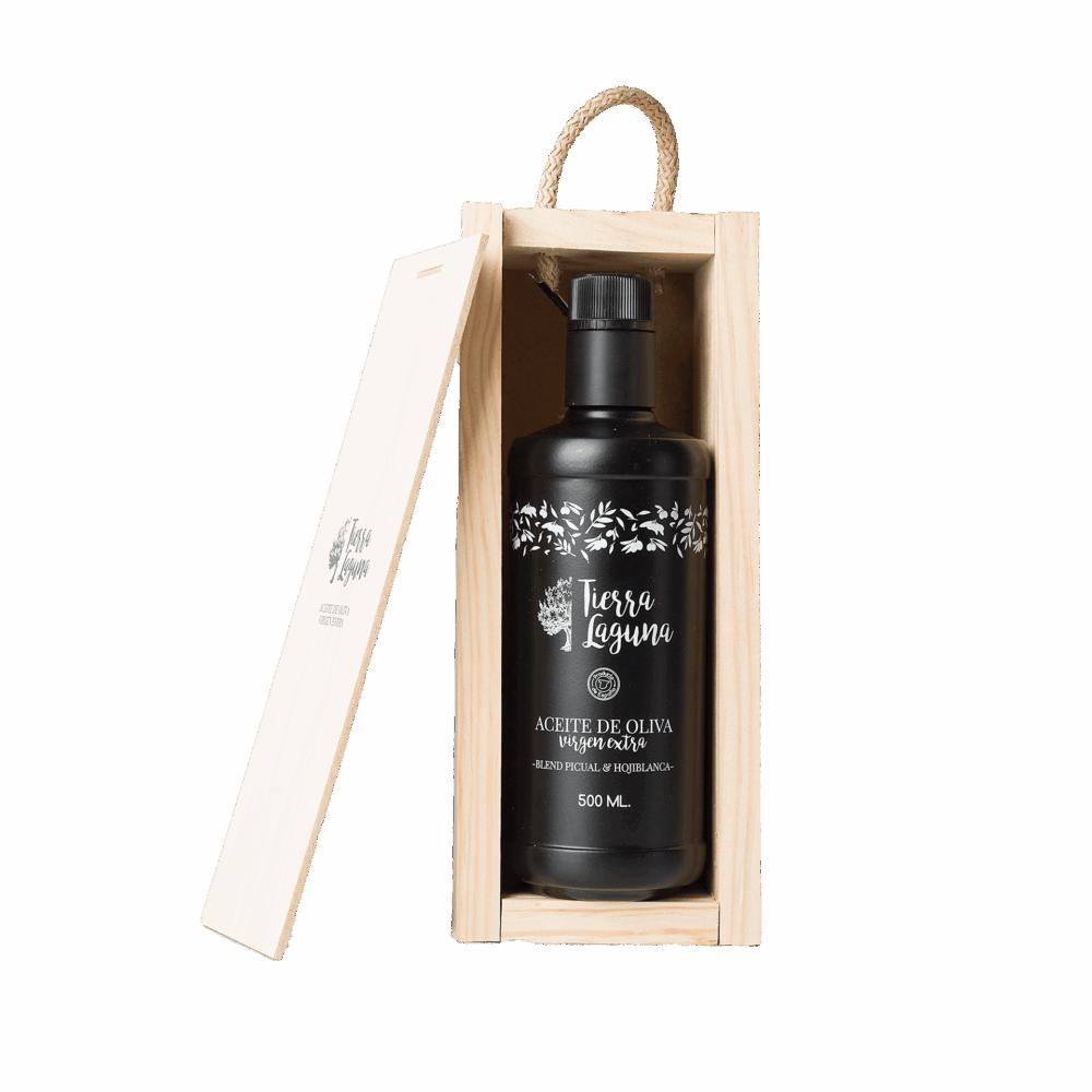Estuche Madera AOVE Picual y Hojiblanca – Tierra Laguna 500 ml