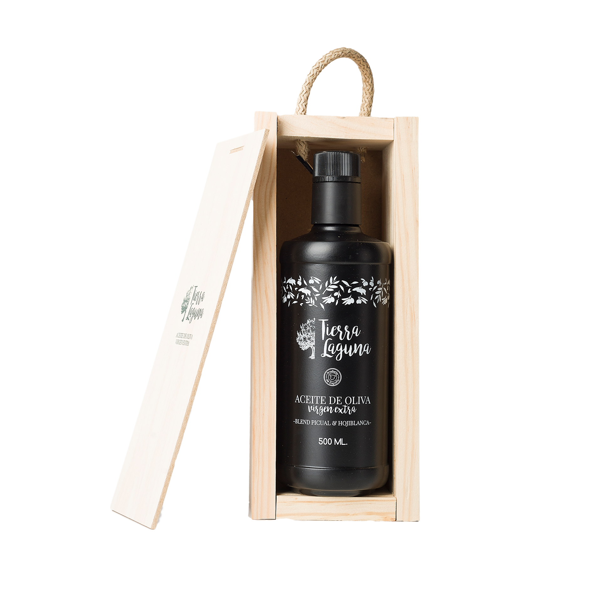 Estuche Madera AOVE Picual y Hojiblanca – Tierra Laguna 500 ml