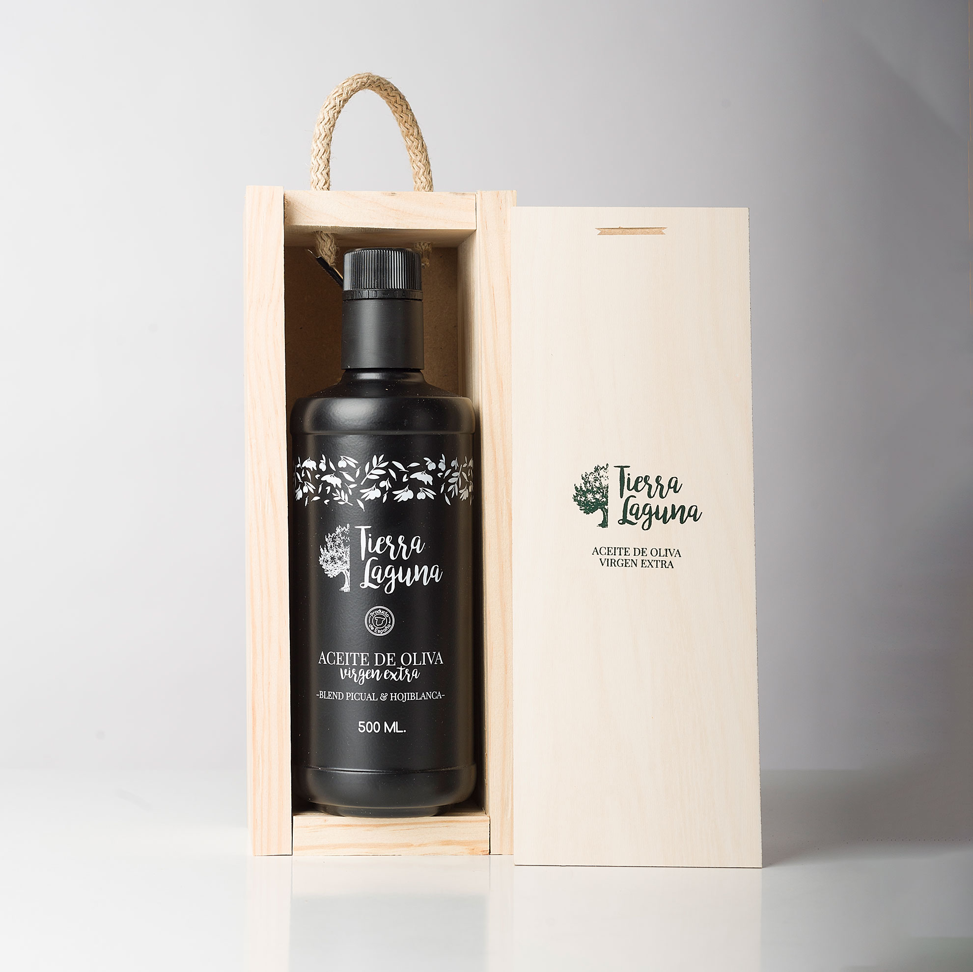 Estuche Madera AOVE Picual y Hojiblanca – Tierra Laguna 500 ml